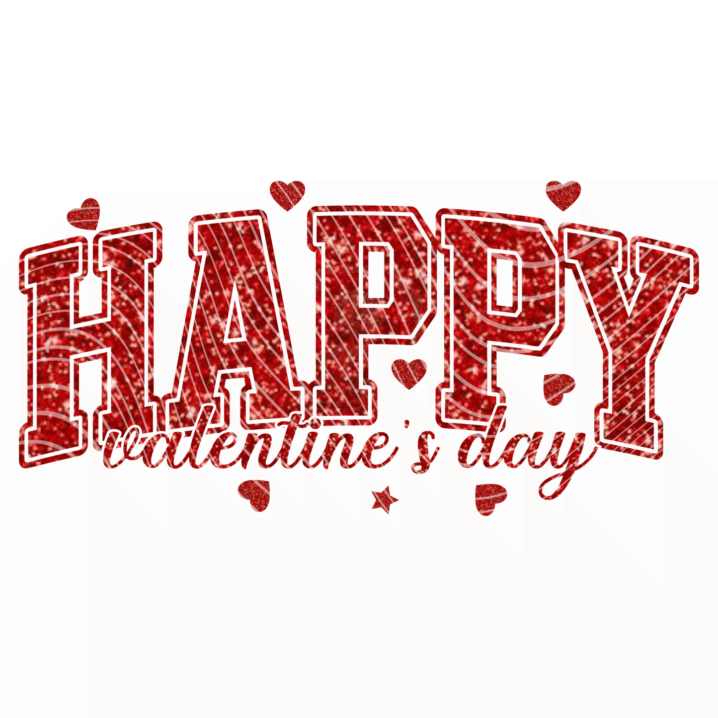 Faux Red Glitter Happy Valentines Day Transfer