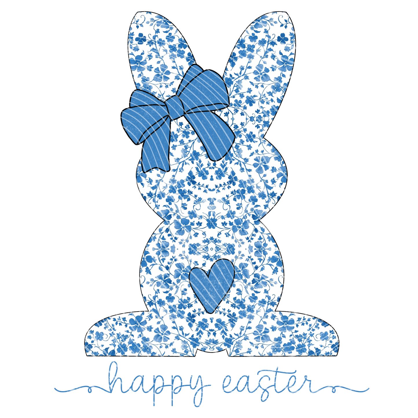 Happy Easter Blue Floral Bunny Transfer