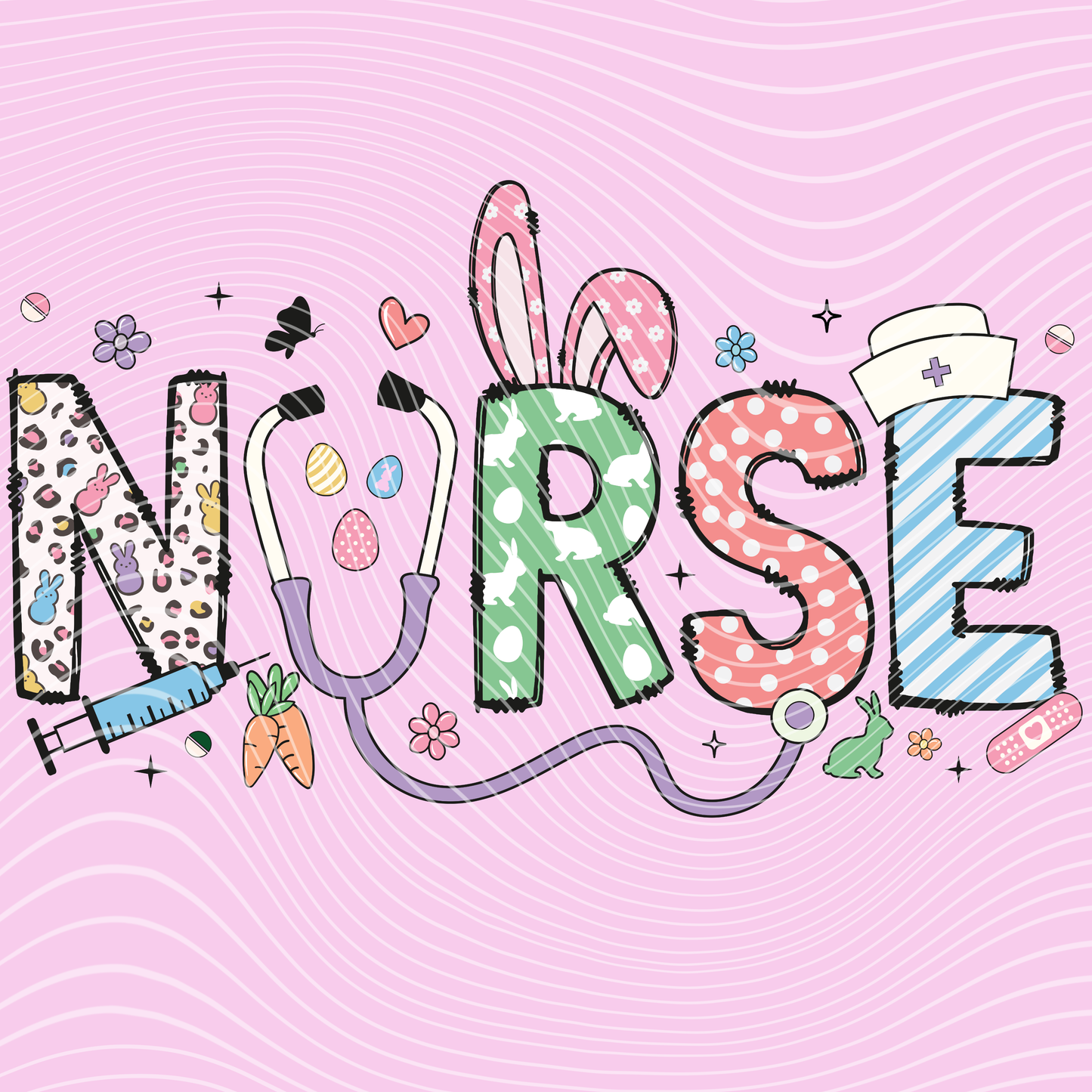 Nurse Easter Doodle Distressed and Non Distressed Options Transfers