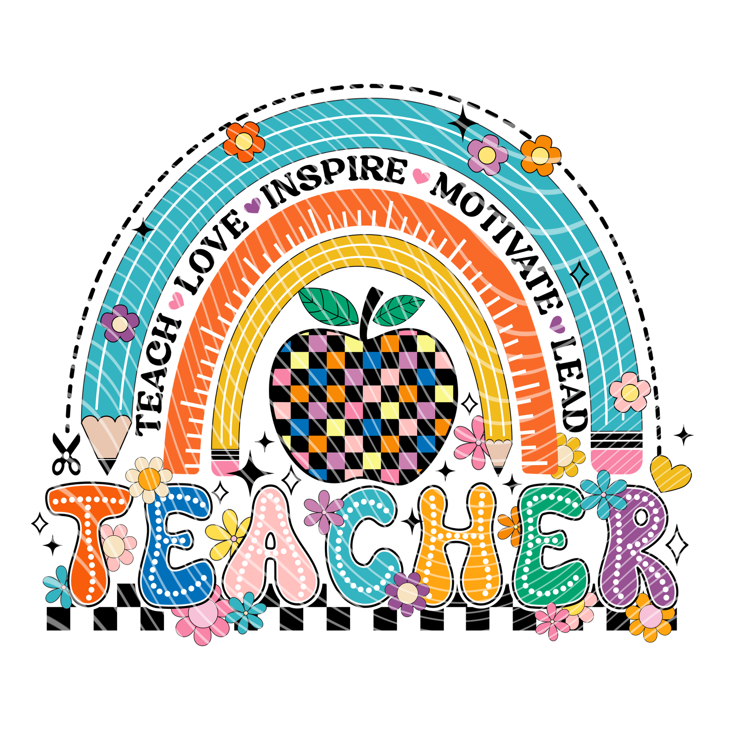 Retro Teacher Rainbow Transfer