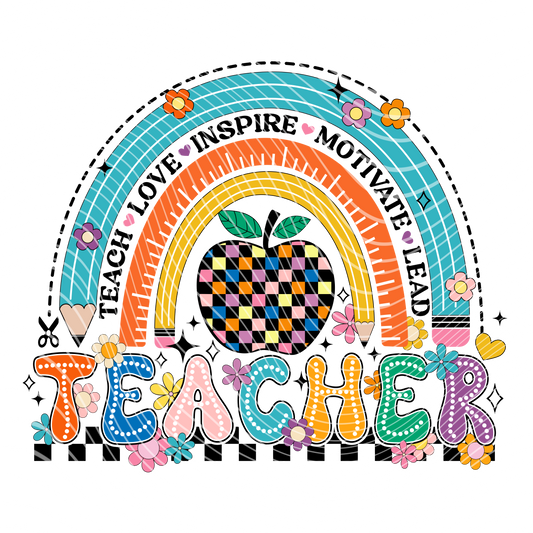 Retro Teacher Rainbow Transfer