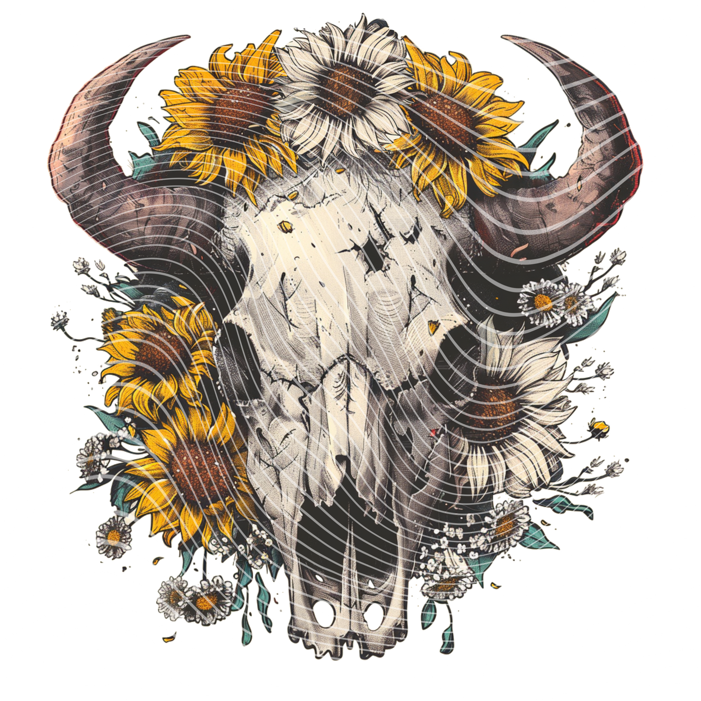 Sunflower Cow Skull Transfer