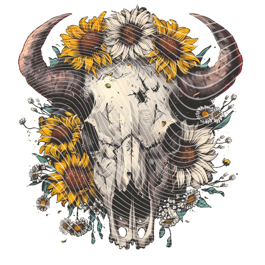 Sunflower Cow Skull Transfer