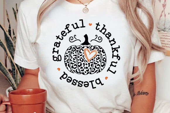 Thankful Grateful Blessed Leopard Pumpkin Tee